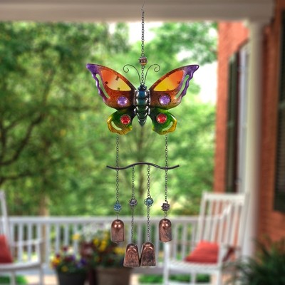 Garden Flutter Wind chime Bronze Floral with Orange Butterfly 