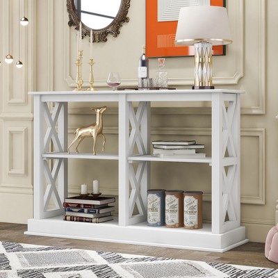Console Table With Two Storage Drawers And Bottom Shelf Ivory White ...