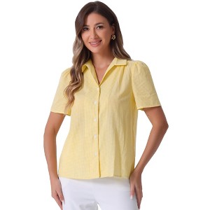 Allegra K Women's Plaid Puff Sleeves Vintage Summer Gingham Blouse - 1 of 4