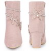 BLISSFUL STEP Butterfly Rhinestone Strap Chunky Heels Ankle Boots for Women - 2 of 4