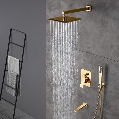 Brushed Gold Multi-Head Wall Mounted Rain Shower System