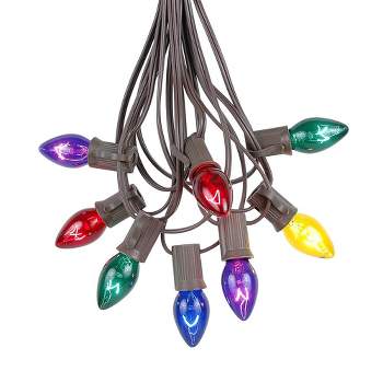 Novelty Lights 25 Feet C7 Christmas String Light Set, Vintage Holiday Hanging Light Set, Brown Wire