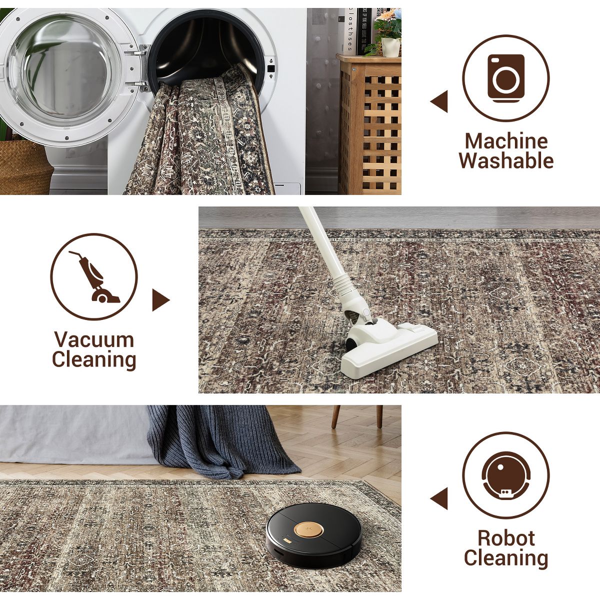 Vintage Washable Area Rugs with Non Slip for Living Room Bedroom Thin Boho Large Floor Carpet Rugs for Hallway High Traffic Area - thumbnail 6