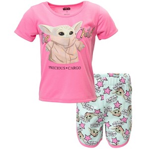 Star Wars The Child T-Shirt and French Terry Shorts Outfit Set Blue / Pink - 1 of 4