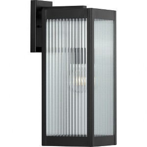 Progress Lighting Felton 1-Light Outdoor Wall Lantern in Matte Black with Rippled Glass Panels - 1 of 2