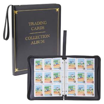 Bright Creations 9 Pocket Trading Card Binder with Removable Sleeves, Holds up to 360 Cards, 14 x 11 In, Black & Gold Faux Leather