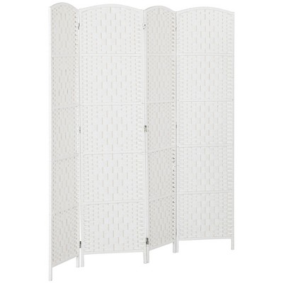 HOMCOM Room Divider, Folding Privacy Screen, 6FT Tall Portable Wicker Weave Partition Wall Divider for Bedroom, Home Office, White