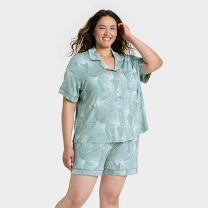 Women's Cloud Knit Short Sleeve Notch Collar Shirt and Shorts Pajama Set - Auden™ - 1 of 3