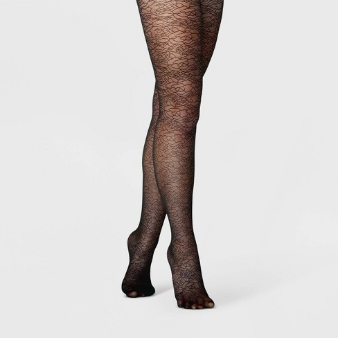 Women's Abstract Rose Sheer Tights - A New Day™ Black S/M
