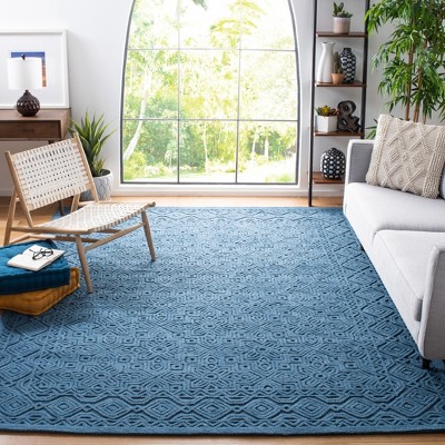 Handmade Blue Geometric Wool Area Rug