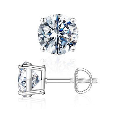 Turandoss Moissanite Screw Back Earrings, Round D Color VVS1 Clarity Conflict Free Lab Created Moissanite Stud Earrings