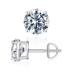 Turandoss Moissanite Screw Back Earrings, Round D Color VVS1 Clarity Conflict Free Lab Created Moissanite Stud Earrings - 1 of 4