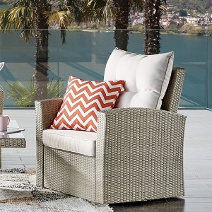 All-Weather Wicker Canaan Outdoor Armchair with Cushions Brown - Alaterre Furniture: Patio Accent Chair, Weather-Resistant - 1 of 4