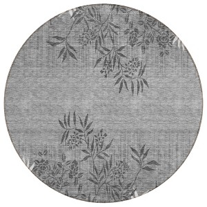Gray Charcoal And Ivory Floral Washable Indoor Outdoor Area Rug - 1 of 4