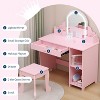 TackView Kids Vanity Desk with Mirror and Lights, Princess Makeup Vanity Table with Stool, Drawer, Open Storage Shelves & Cubbies - 4 of 4