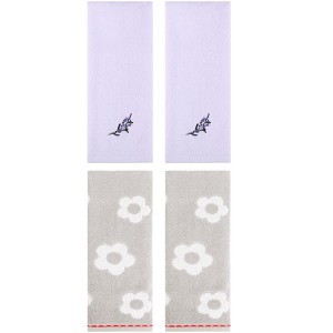 REGALWOVEN 4 Pcs Cute Floral Pattern Cotton Bathroom Soft Absorbent Hand Towel - 1 of 4