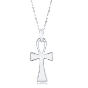 Bella Silver Sterling Silver 'Ankh' Cross 18" Pendant Necklace - Silver - 1 of 2