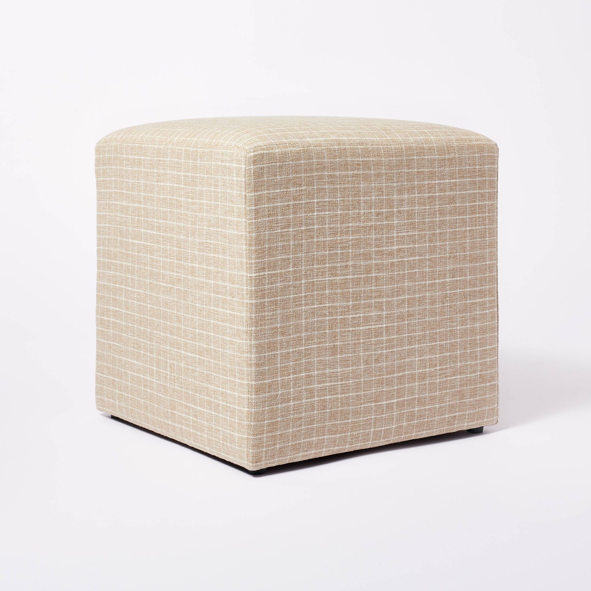 Lynwood Square Upholstered Cube Ottoman Light Brown Windowpane Plaid - Threshold™ designed with Studio McGee, Fully Assembled
