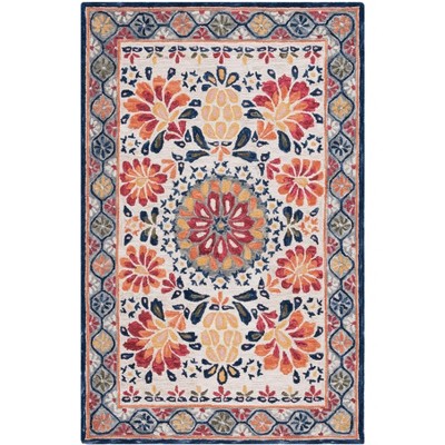 Blossom BLM687 Handmade Tufted Area Rug - Ivory/Red - 8' X 10' - Safavieh