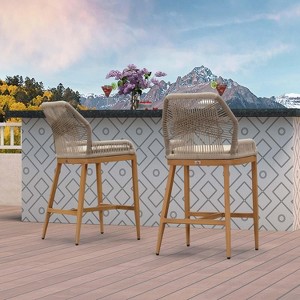PURPLE LEAF Outdoor Counter Stools and Chairs (Set of 4) Rattan Barstools with Backrest and Footrest for Garden Pool, Includes Cushions - 1 of 4