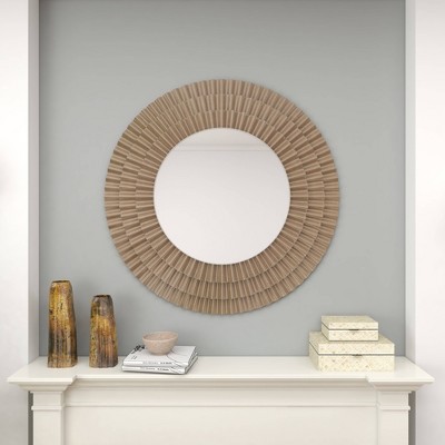Rustic Sunburst Round Wall Mirror in Silver and Gold Leather