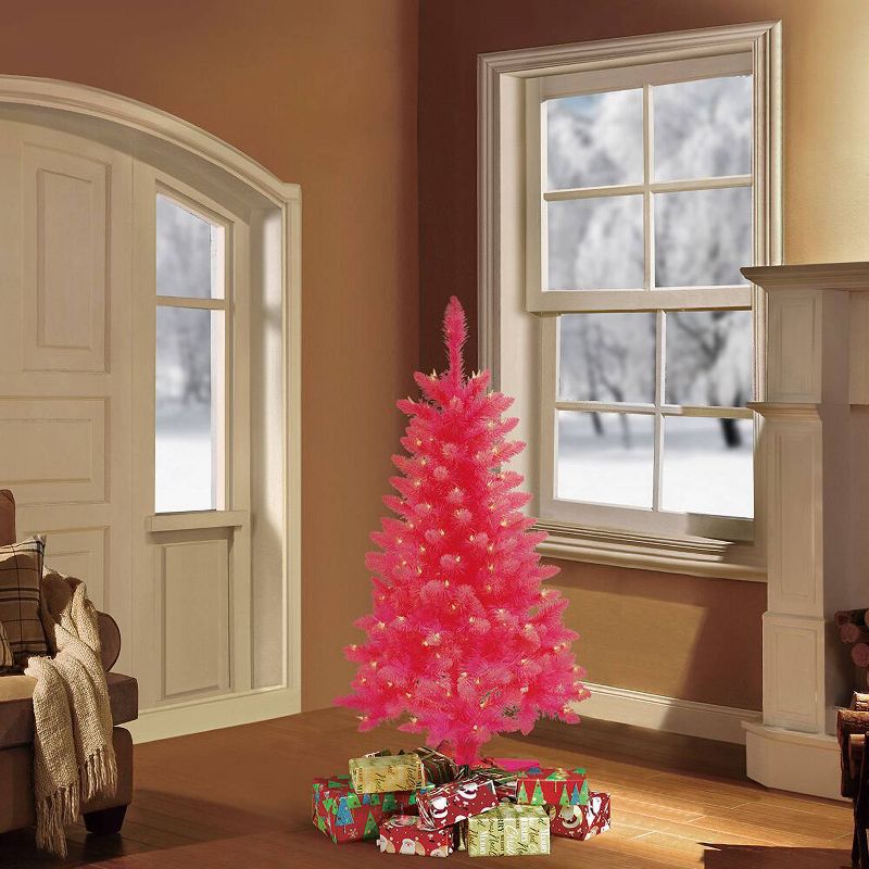 4ft Pre-Lit Fashion Artificial Christmas Tree Pink - Puleo, 3 of 7