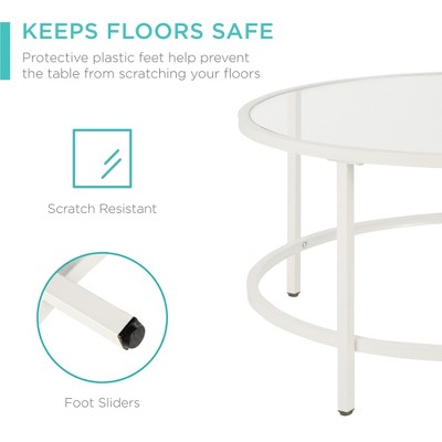 Elegance Round 39" Tempered Glass Metal Coffee Table with Satin Trim