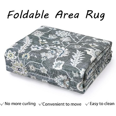 Vintage Detailed Floral Pattern Non Slip Washable Rug Thin Low Pile Indoor Carpet Fit for Living Room, Bathroom