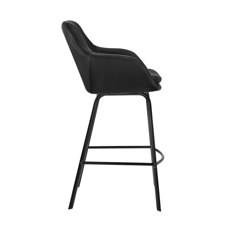 30&#34; Aura Swivel Counter Height Barstool with Black Faux Leather Black Metal - Armen Living, 4 of 12