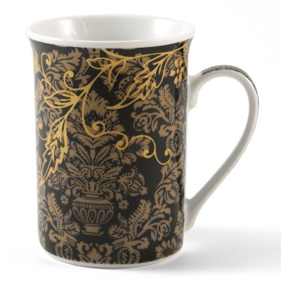 Black & Gold Ceramic Coffee Mug Teacup Set 4 Piece