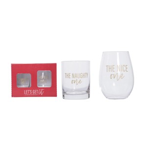 Totalee Gift Nice/ Naughty & Rocks Glass Set of 2 Glass Clear 18 oz - 1 of 3