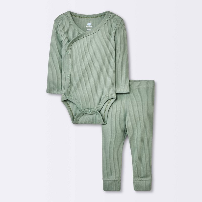 Baby Basic Wide Rib Side Snap Bodysuit &#38; Pants Set - Cloud Island&#8482; Green, 1 of 6