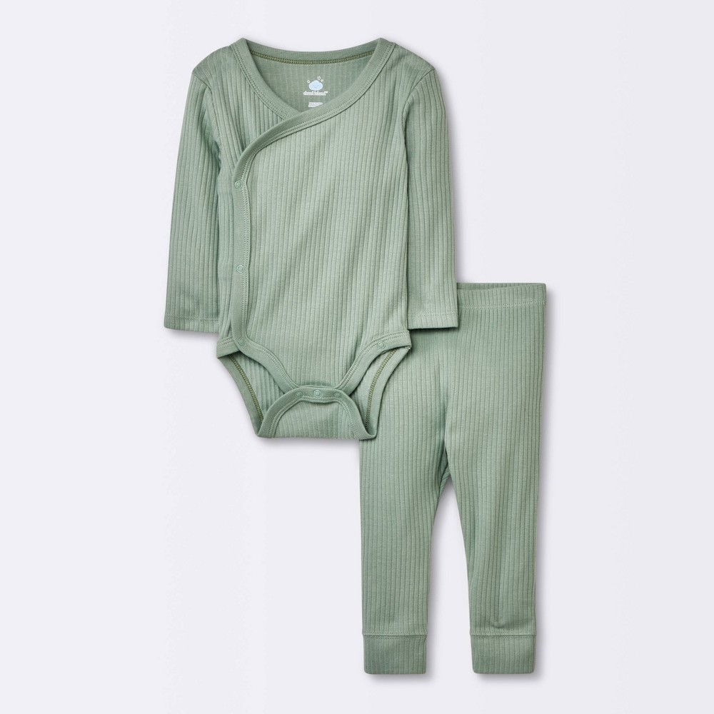 Baby Basic Wide Rib Side Snap Bodysuit & Pants Set - Cloud Island™ Green 12M