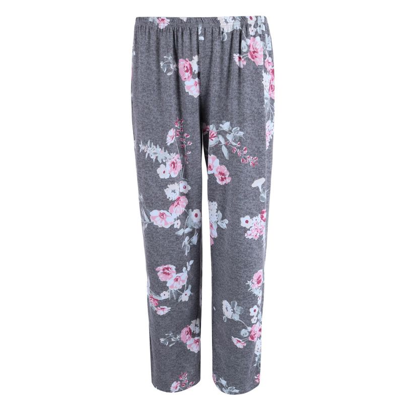 PJ Couture Women's Plus Size Floral Print Notch Pajama Set, 3 of 4