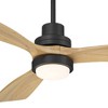 Casa Vieja 52" Delta Modern Indoor Outdoor Ceiling Fan 3 Blade CCT LED Light Remote Control Matte Black Finish Wood Blades Bedroom Patio DC Motor - image 3 of 4