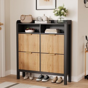 Shoe Storage Cabinet with 4 Flip Drawers, Freestanding Hidden Shoe Rack Organizer, Slim Fluted Shoe Organizer Cabinet for Living Room Bedroom Hallway - 1 of 4