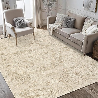 Washable Area Rug, Non-Slip Retro Floral Vintage Carpet, Non-Shedding Thin Low Pile Floor Rug for Kitchen, Dining Room, Bedroom