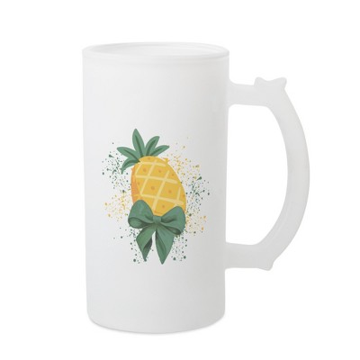 Elanze Designs Freezable Beer Stein Mug With Thumb Grip Handle, 16 Ounce Frosted Glass, Pineapple