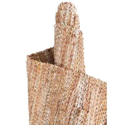 Hand-Woven Square Ivory and Brown Leather Jute Rug