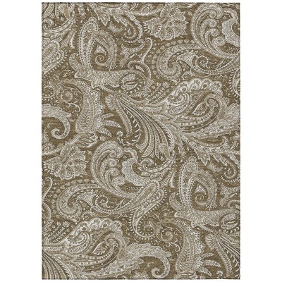 Chocolate Beige And Ivory Paisley Washable Indoor Outdoor Area Rug