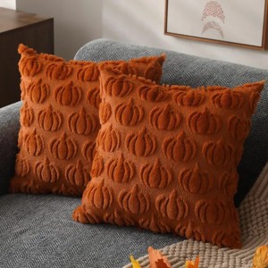 Racxily Fall Pillow Covers 18x18 Set of 2 Fall Decorations Autumn Rust Pumpkin Throw Pillow Cases Soft Plush Faux Fur Wool - 1 of 3