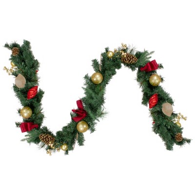 Northlight 6' Red and Gold Ornaments and Pine Cone Artificial Christmas Garland- Unlit