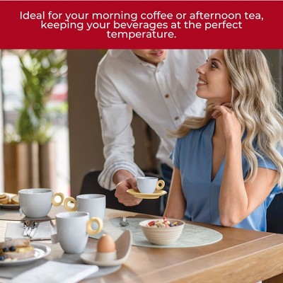 Set of 4 White and Orange Porcelain and Plastic Mugs