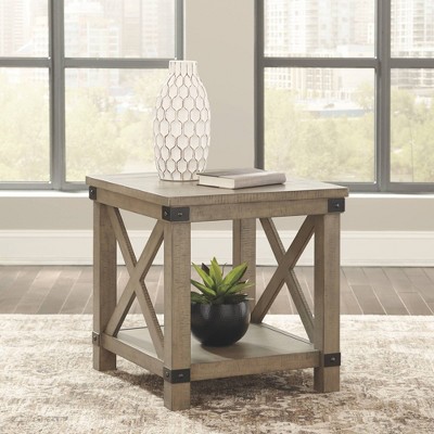 Aldwin Rectangular End Table Gray: Solid Pine Wood, Crossbuck Design - Signature Design by Ashley