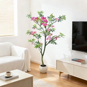 5FT Artificial Tree, Pink Faux Blossom Plant in Pot, Large Fake Pink Flowers Potted, Silk Floss Tree, Artificial Flowers for Home PorchChristmas - 1 of 4