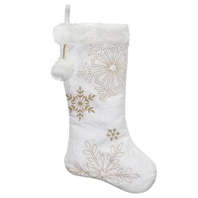 Northlight 20" White with Gold Snowflakes Christmas Stocking with Cuff