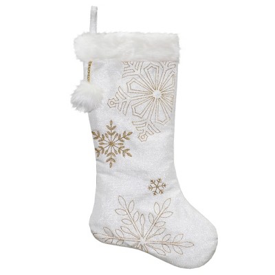 Northlight 20" White and Gold Snowflakes with Cuff Christmas Stocking