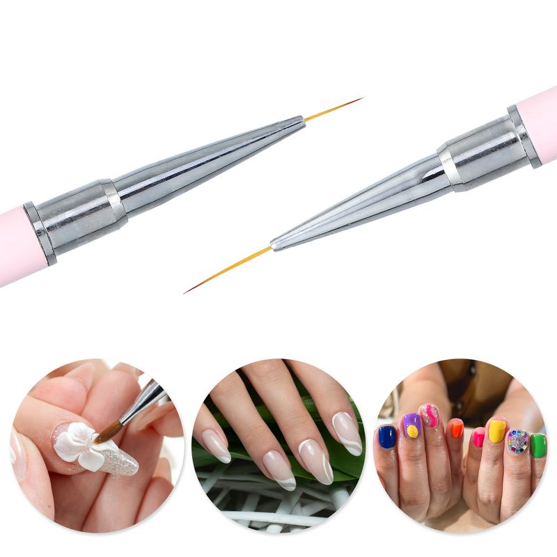 Unique Bargains Double Ended Nail Art Brush Gel Polish Striping Nail Art Design Pen Painting Tools for Home DIY Manicure Pink, 2 of 7