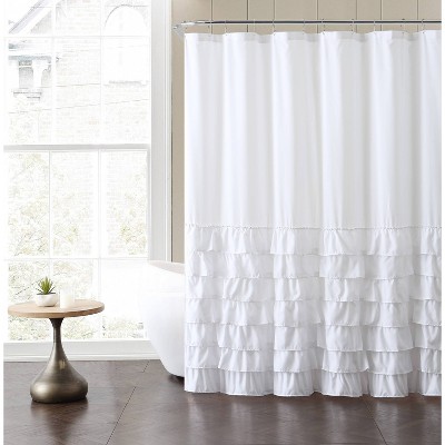 72"X72" Melanie Ruffle Shower Curtain White - VCNY