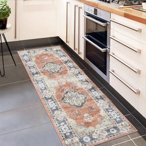 Vintage Floral Printed Area Rug Machine Washable Non Slip Non Shedding Low Pile Boho Floor Rug for Living Room Bedroom Kitchen - 1 of 4